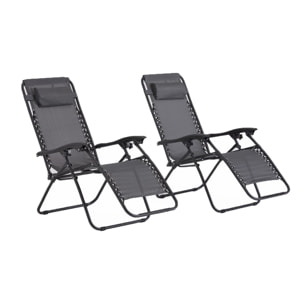 Lot de 2 transats inclinables noir et gris foncé ANALU
