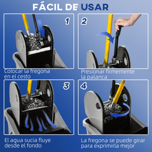 Cubo de Fregona con Ruedas Capacidad de 36L Carro de Limpieza con Escurridor de Presión Abajo y 2 Cubetas Separadas 54x41x91,5 cm Gris