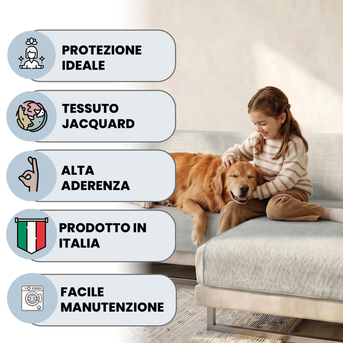 COPRIDIVANO PENISOLA DESTRA COMFORT, Antiscivolo, Cotone+Microfibra+Fibre Varie, Made in Italy - GRIGIO CHIARO