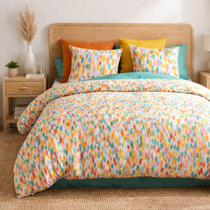 Parure housse de couette imprimé 100% coton - poppy - bleu canard