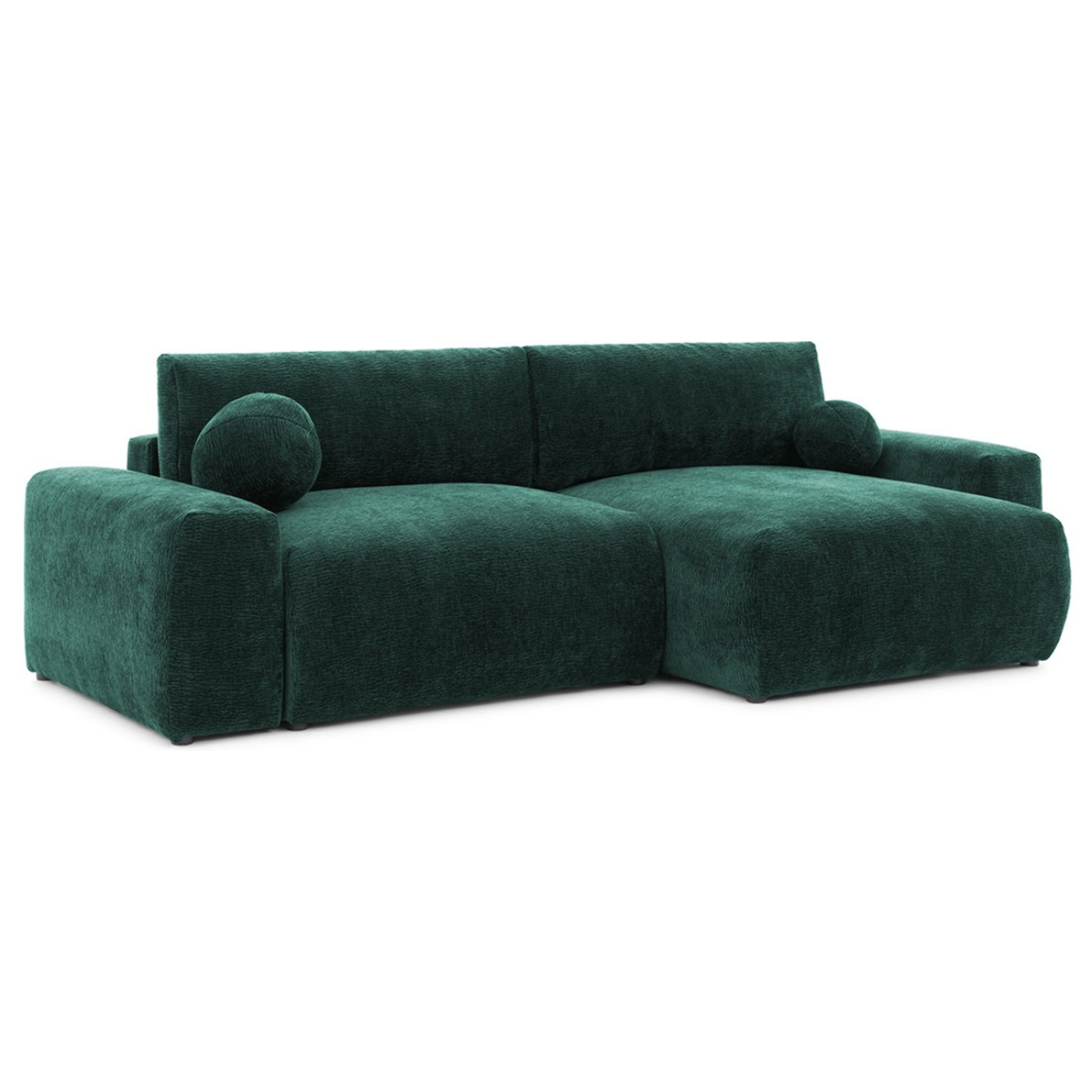 Constance - Canapé d'angle réversible 4 places convertible avec coffre en velours relief - Vert