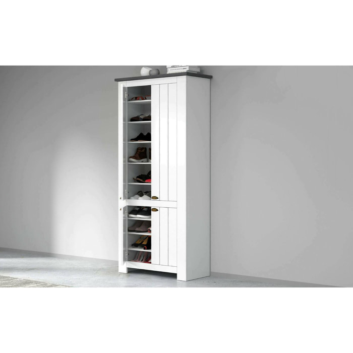 Scarpiera Shirley, Porta scarpe salvaspazio a 4 ante, Armadio multifunzione da ingresso, 84x42h200 cm, Bianco e Ardesia