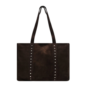 Bolso de hombro marrón serraje piel con tachas