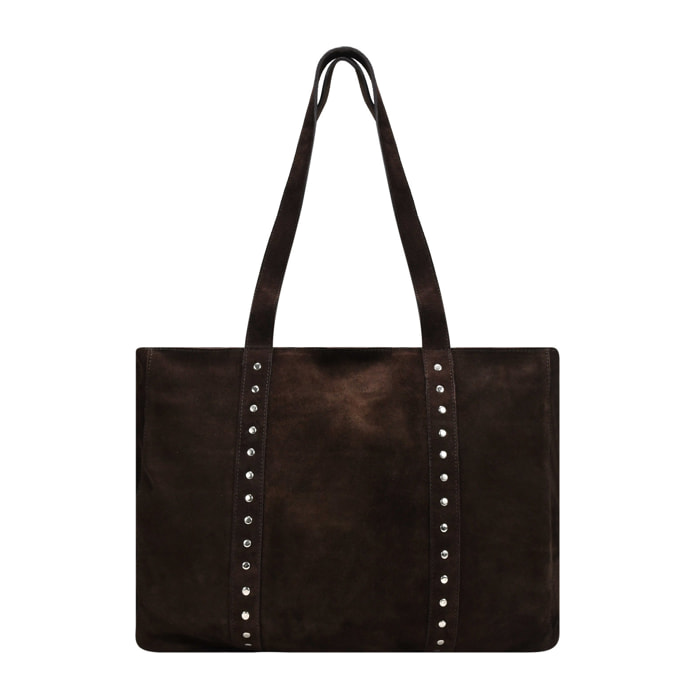 Bolso de hombro marrón serraje piel con tachas