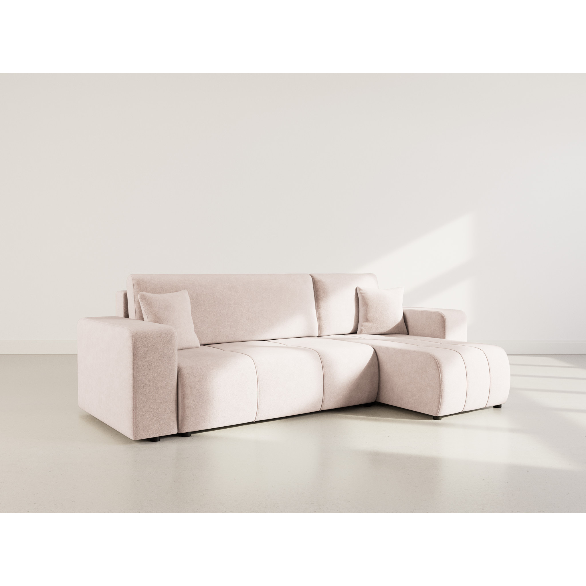 Nicole - canapé d'angle réversible 4 places convertible avec coffre en tissu - Taupe