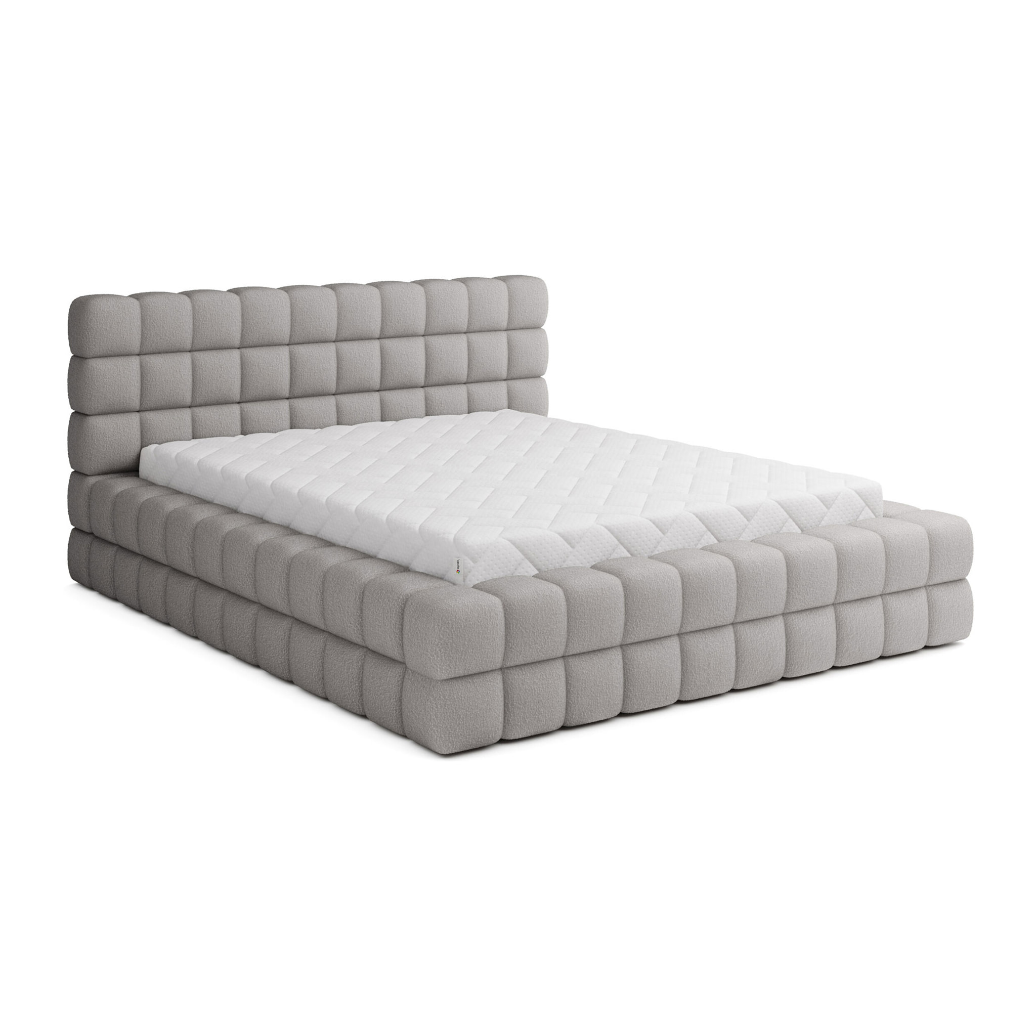 Kingston - lit coffre - 140x200 - sommier inclus - en tissu bouclette - Gris