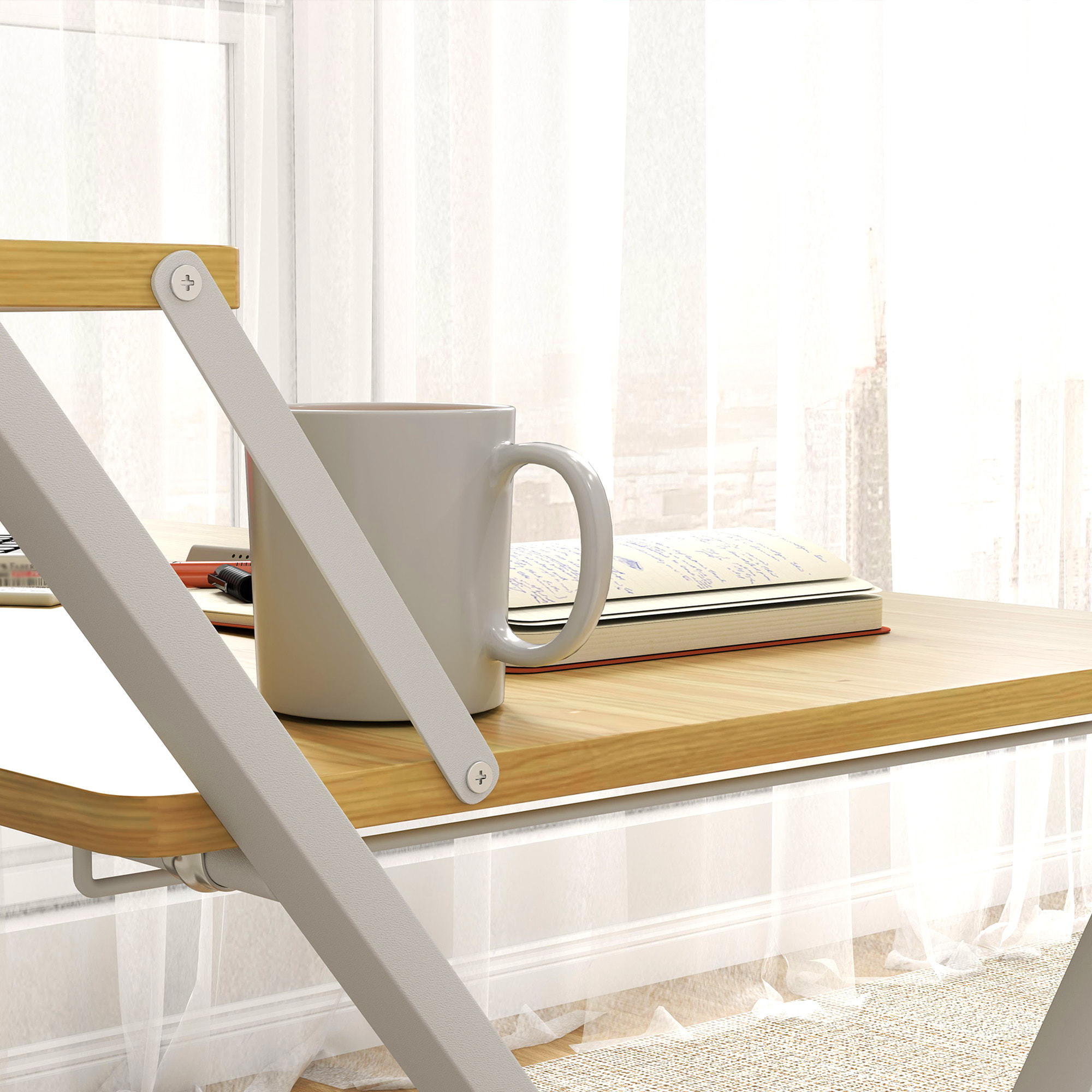 Escritorio Plegable Mesa de Escritorio Plegable con Estante Abierto Escritorio Pequeño para Estudio Hogar Oficina 86x66x82 cm Natural