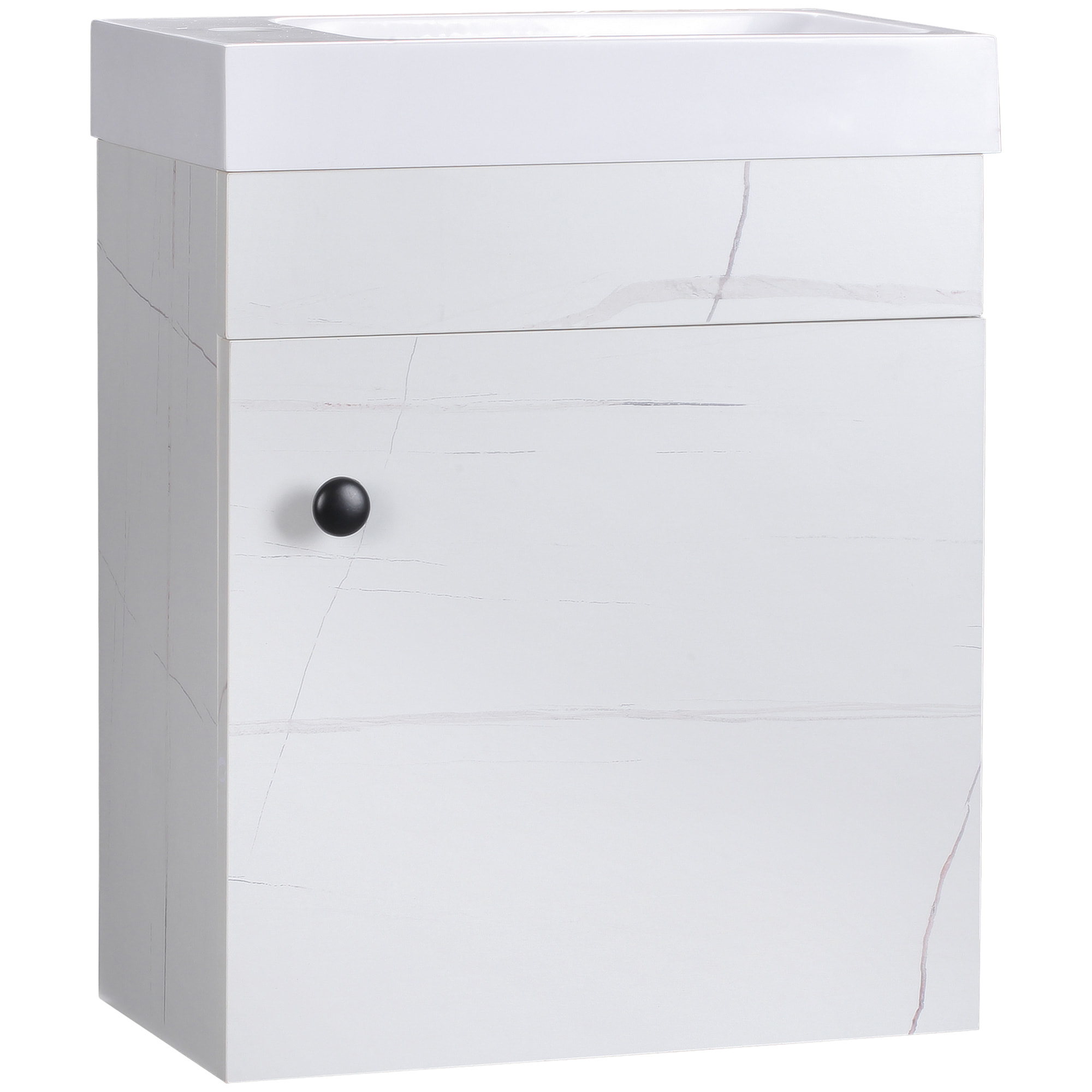 Meuble sous-vasque suspendu - vasque céramique incluse - 1 porte - dim. 40L x 22l x 50H cm - aspect marbre blanc