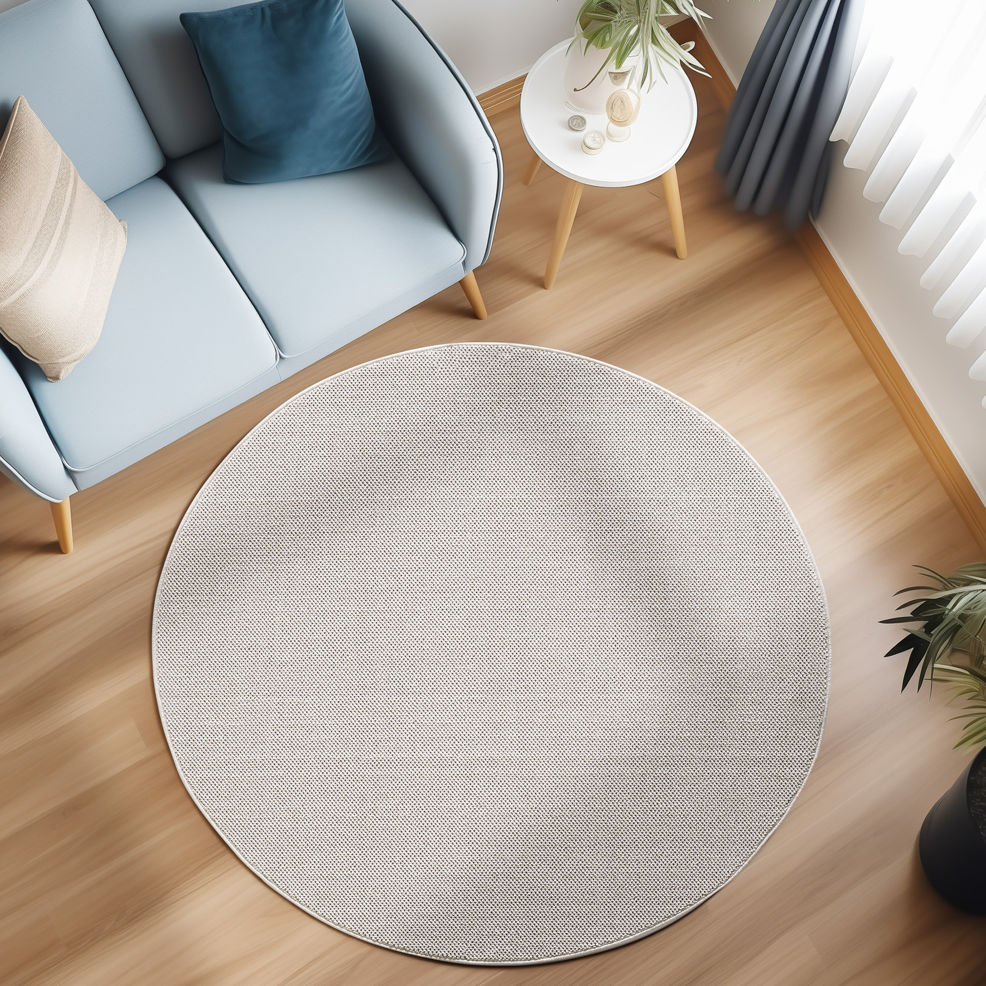 MORELIA - Tapis rond moderne aspect laine bouclée Creme