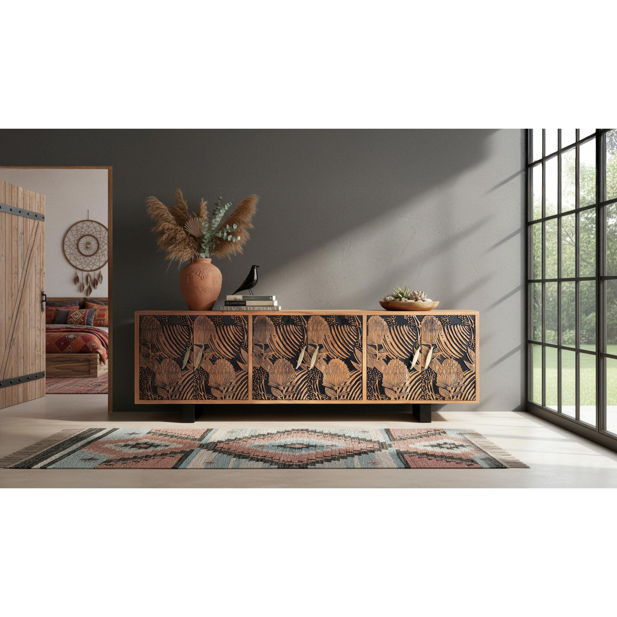 Aparador de Madera de Acacia Estilo Étnico Moderno