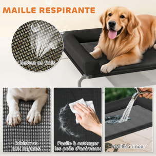 Transat pour animaux - lit pour chien - lit à pieds pour chien avec contour coussin dim. 130 x 90 x 30 cm - noir