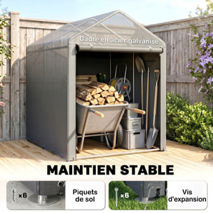 Abri de jardin tente de stockage portable abri de vélo garage pour extérieur avec cadre en métal galvanisé et grande porte, 1,2 x 1,8 m gris