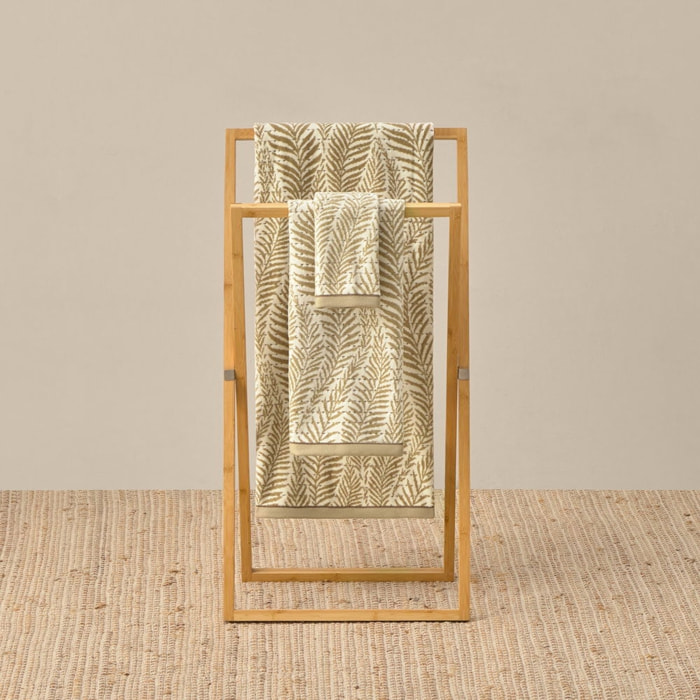 Toalla de baño de rizo velour estampado rayas Palu color marron beige 100% Algodón