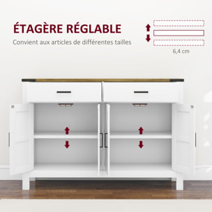 Buffet style rural chic 4 portes façades croisillons 2 étagères 2 tiroirs - dim.120 x 39,3 x 82,5 cm - métal noir effet bois blanc
