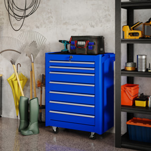 Carro de Herramientas con 7 Cajones, Carro de Taller con Cerradura, Asa, 2 Ruedas con Freno de Bloqueo, para Garaje, Hogar, Azul