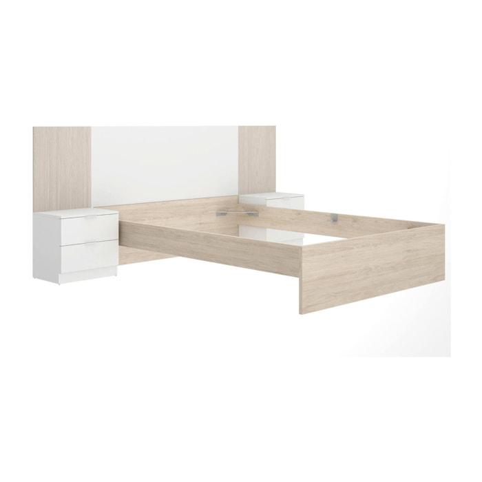 Letto matrimoniale Aral, Sommier per camera da letto, Giroletto per stanza, Struttura porta materasso, 267x205 h106 cm, Bianco e Rovere