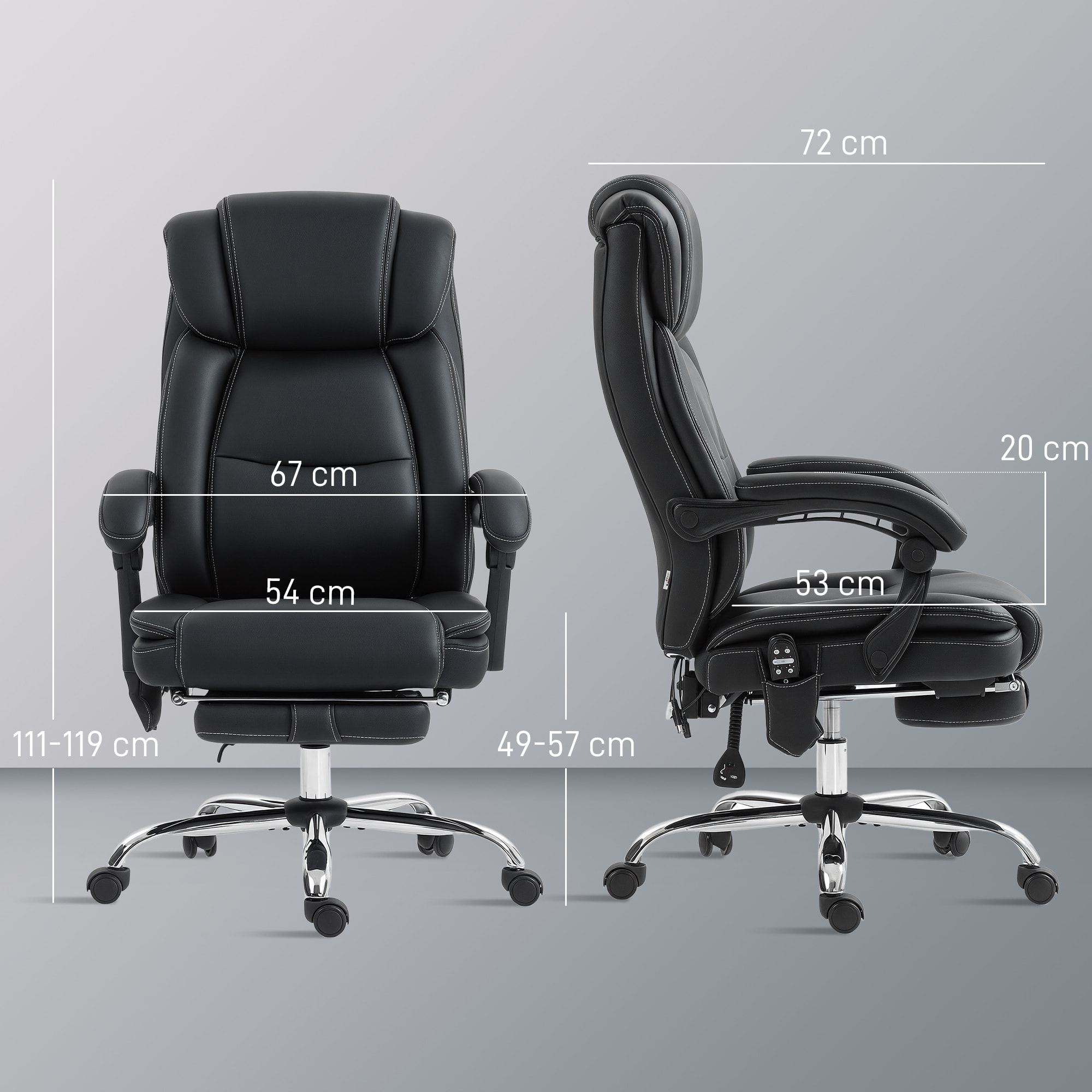 Fauteuil de bureau design massant chauffant inclinable repose-pieds rétractable synthétique noir