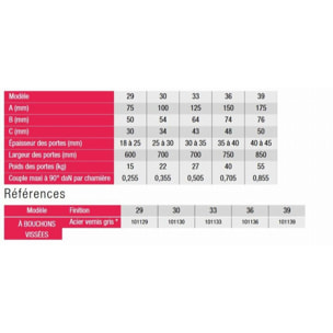 Paire charnière à ressort double action N°29 SEVAX 75 mm - 101129