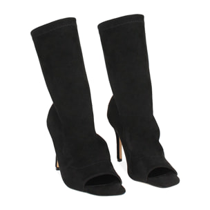 Tronchetti donna neri in microfibra, tacco 9,5 cm