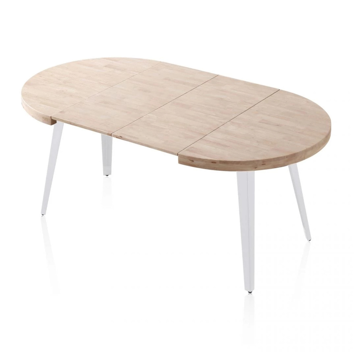 Mesa de comedor redonda extensible en blanco y roble 100-180x100 cm Berg Blanco - Roble