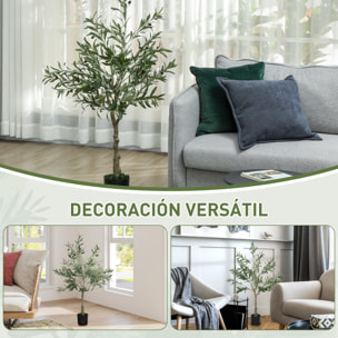 Olivo Artificial 120 cm Planta Artificial Decorativa con Hojas de Seda y 20 Aceitunas Decoración Interior para Hogar Oficina Dormitorio Salón Pack 1