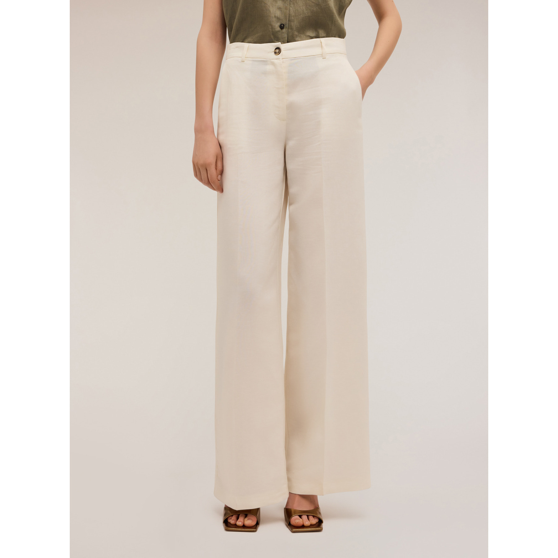 Motivi - Pantaloni wide leg misto lino - Bianco