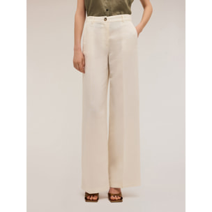 Motivi - Pantaloni wide leg misto lino - Bianco