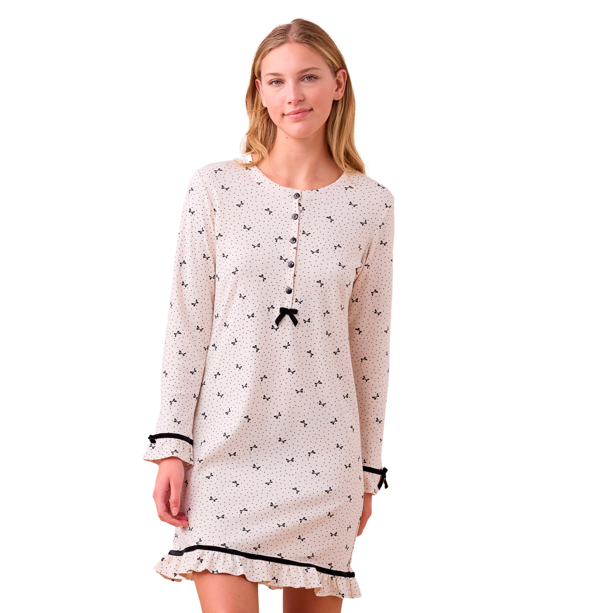 Camicia da notte donna caldo cotone articolo fiocco Noidinotte