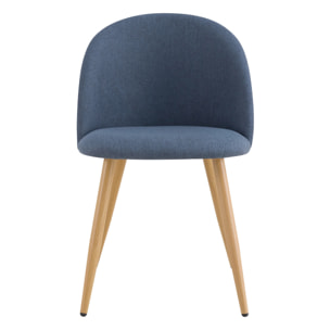 Lot de 2 chaises en tissu bleu et pieds en métal effet bois - Cozy