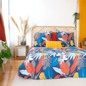 Parure housse de couette satin de coton bleu