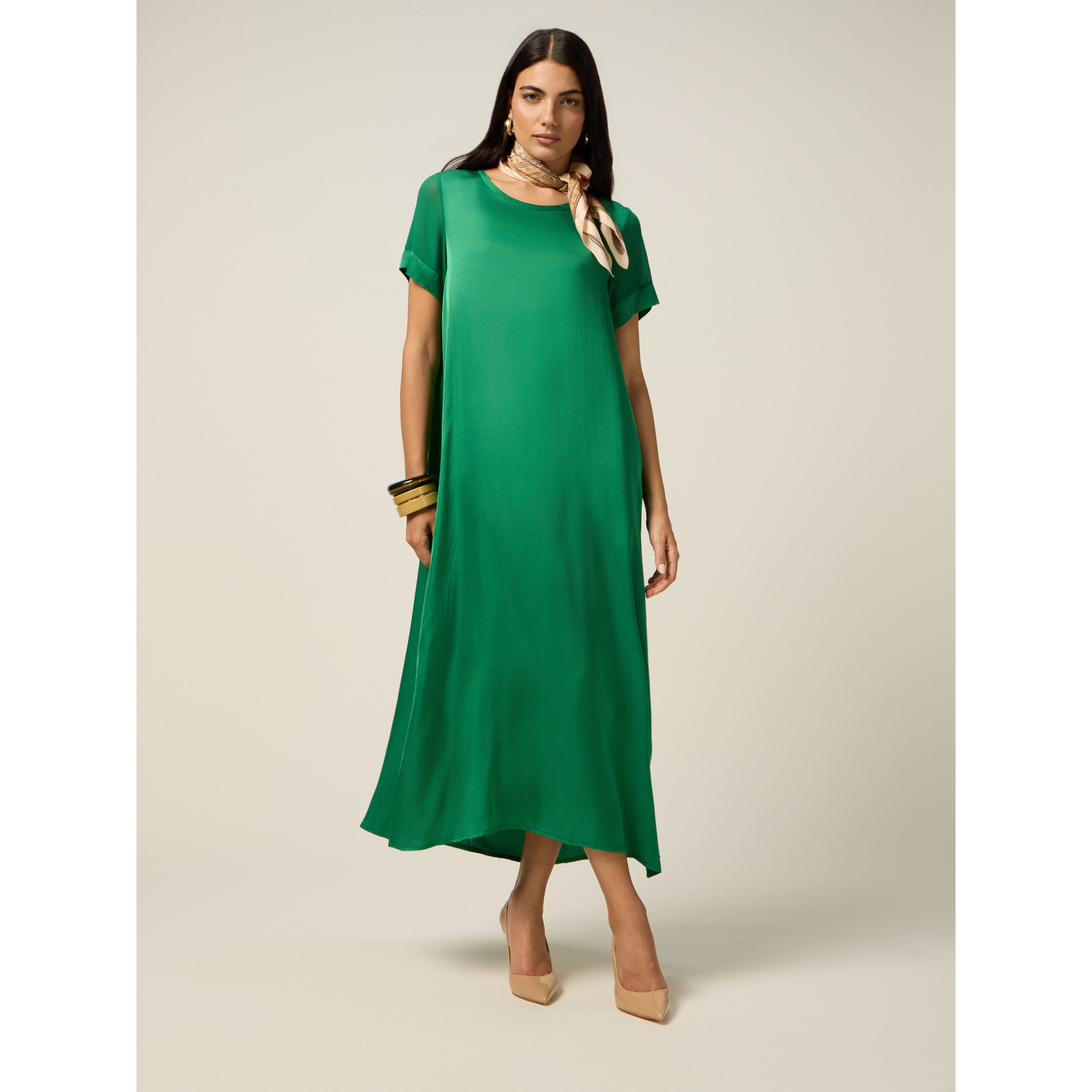 Oltre - Vestido t-dress de satén de viscosa - Verde