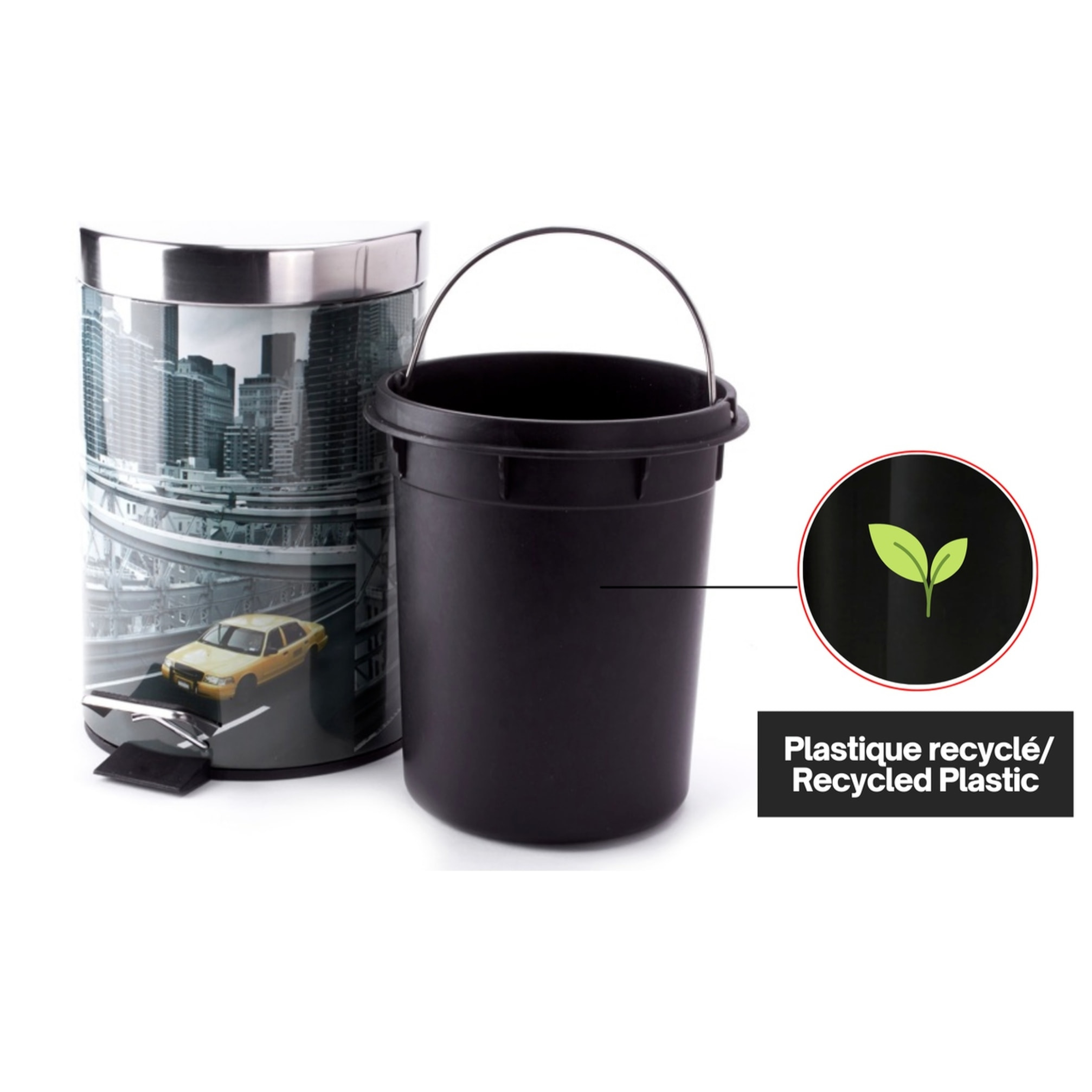 Cubo de basura 3l con tapa msv "new york" de acero inoxidable 16,5 x 25,6 cm