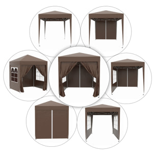 Carpa Plegable Gazebo 2x2 m Cenador de Jardín con 4 Paredes Laterales Tela Oxford 2 Puertas 2 Ventanas y Bolsa de Transporte para Exterior Terraza Camping Fiestas Marrón