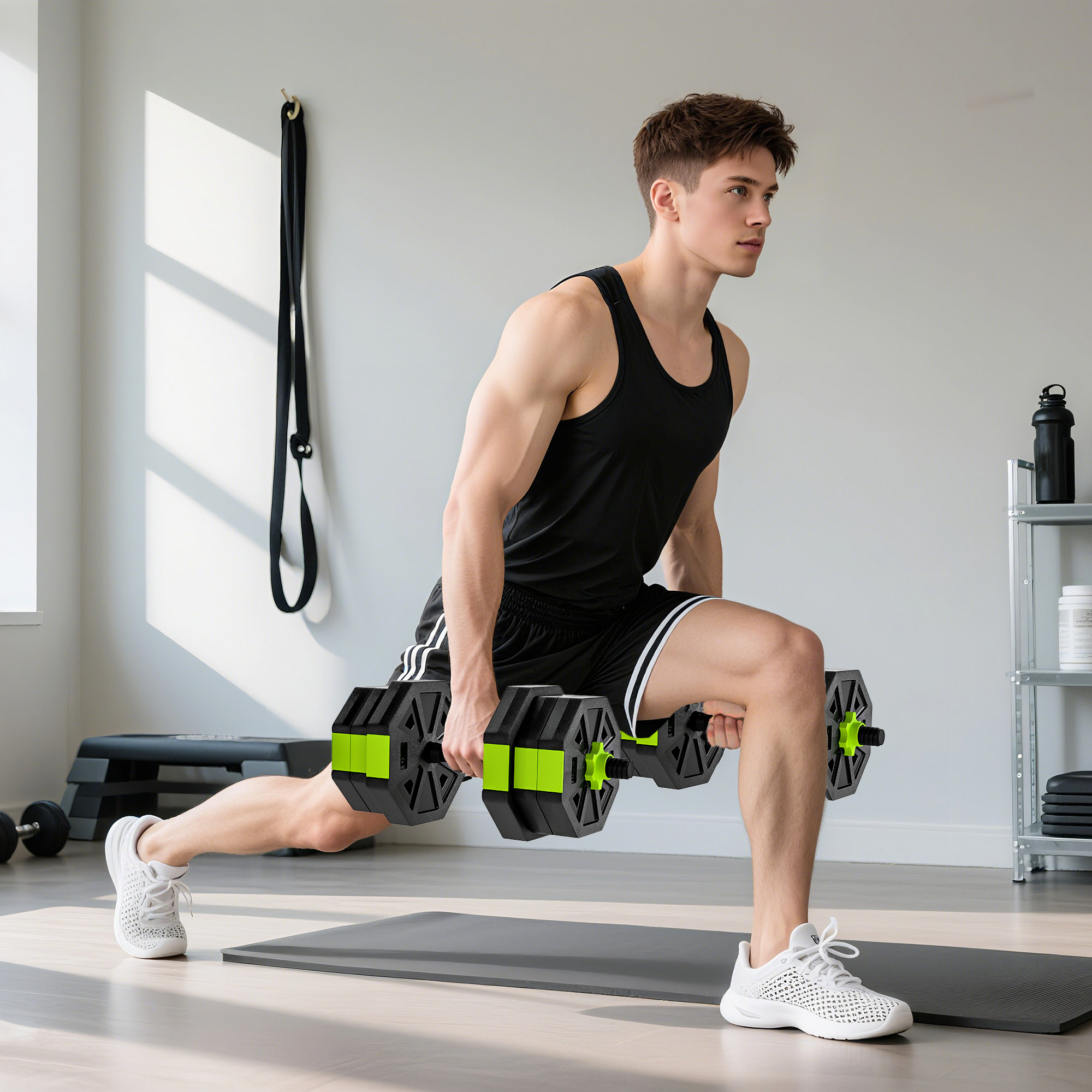 Juego de Mancuernas Ajustables, 6 en 1, 20kg, Juego de Pesas Utilizado como Kettlebell, Barra, Mancuernas o Soporte para Flexiones, Equipo para Hombres y Mujeres, Gimnasio en Casa