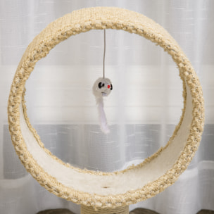 Árbol para Gatos Pequeño con Túnel Poste Rascador de Yute Juguete Colgante Beige