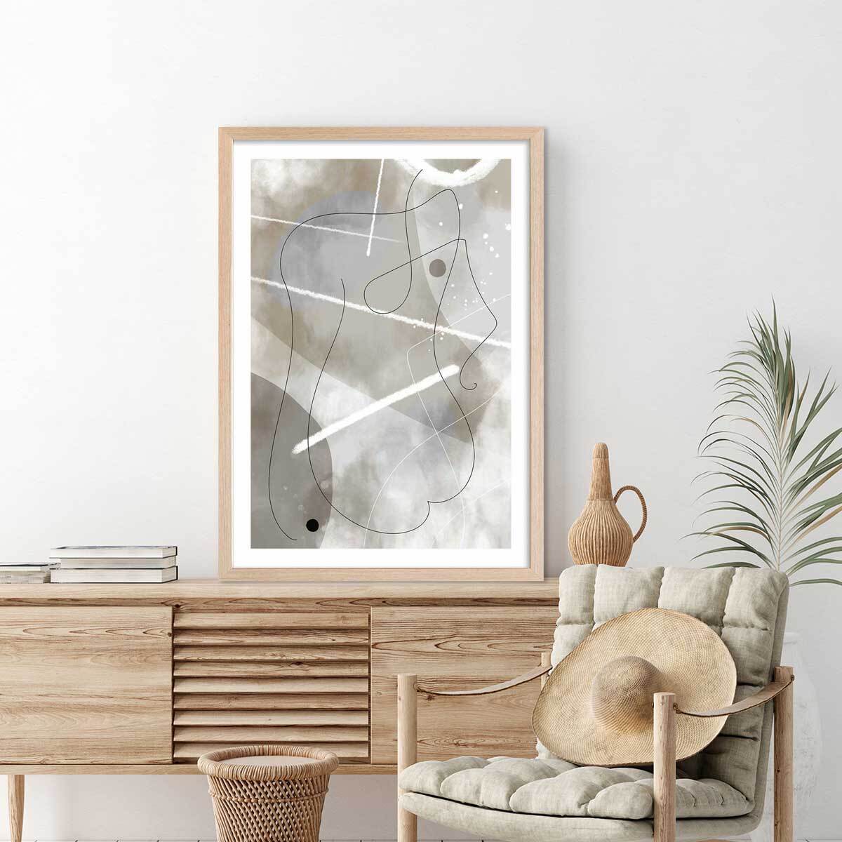 Affiche abstrait et soft line n°1 Affiche + cadre en bois - Chêne