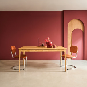 Table à manger rectangulaire extensible bois d'hévéa et placage frêne 6-8 places ELENA