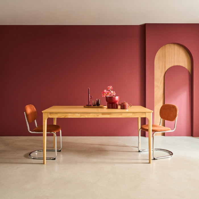 Table à manger rectangulaire extensible bois d'hévéa et placage frêne naturel 6-8 places - 160/210 x 90 x 76 cm - Elena