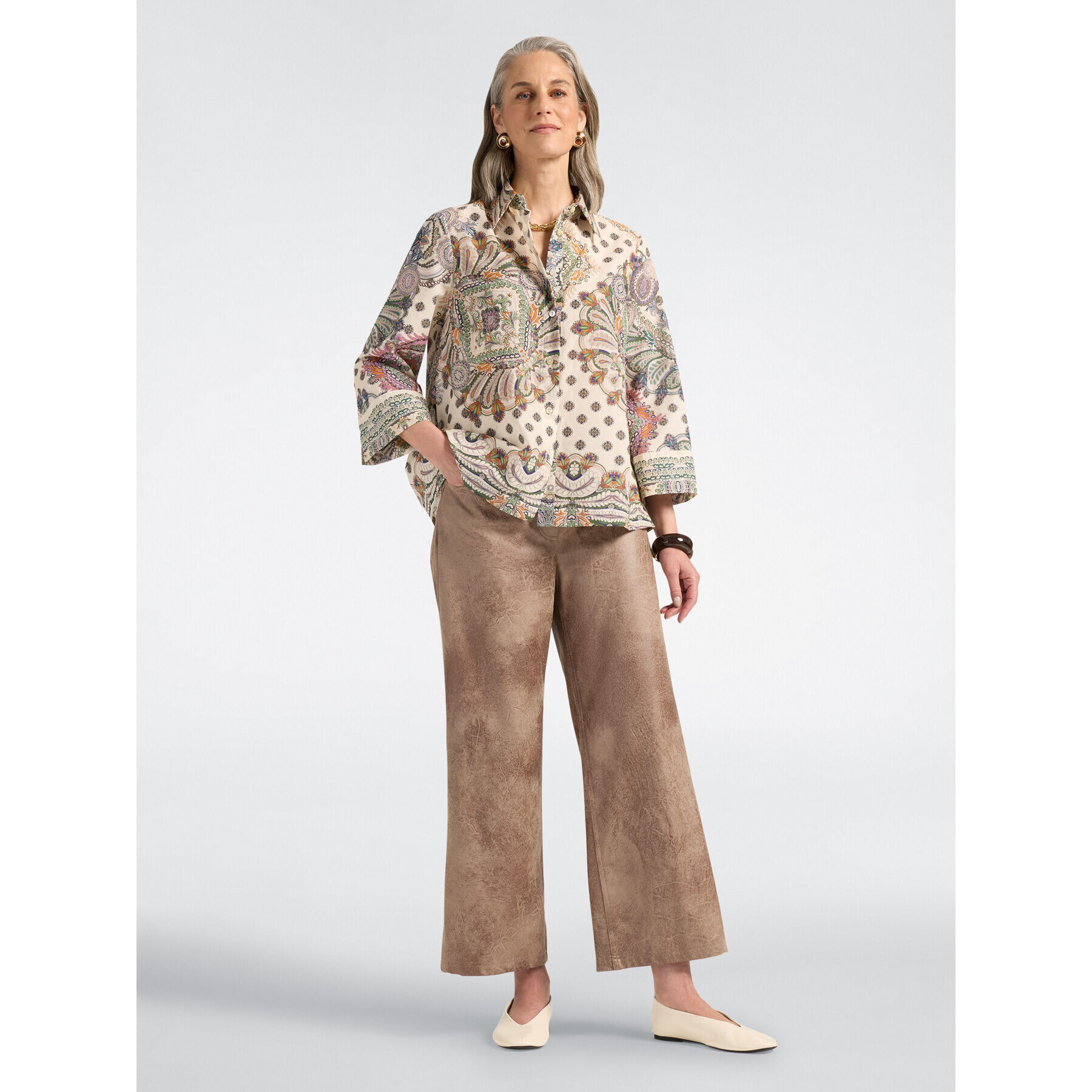 Elena Mirò - Pantaloni palazzo cropped effetto used - Marrone