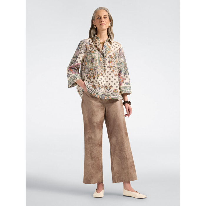 Elena Mirò - Pantaloni palazzo cropped effetto used - Marrone