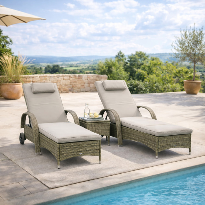 Lot de 2 transats – Grand confort – Table incluse