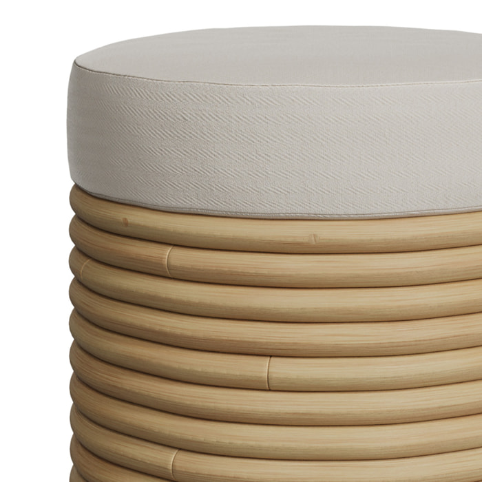 Tabouret en rotin et tissu crème H 43 cm - Théa