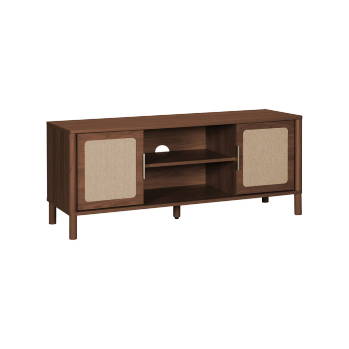 Meuble TV vintage décor bois et cannage 2 portes 120cm ETTA