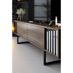 Mobile porta TV Dfantin, Credenza da soggiorno, Armadio basso per TV, Base parete attrezzata, 180x30h48 cm, Noce e Nero