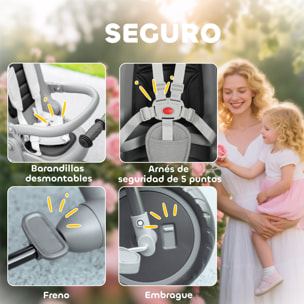 Triciclo Evolutivo 6 en 1, Triciclo para Bebés Plegable, 1-5 Años, Asiento Giratorio de 360°, Mango Parental, Respaldo Reclinable, Toldo, Cinturón de Seguridad, Cesta, Reposapiés, Gris