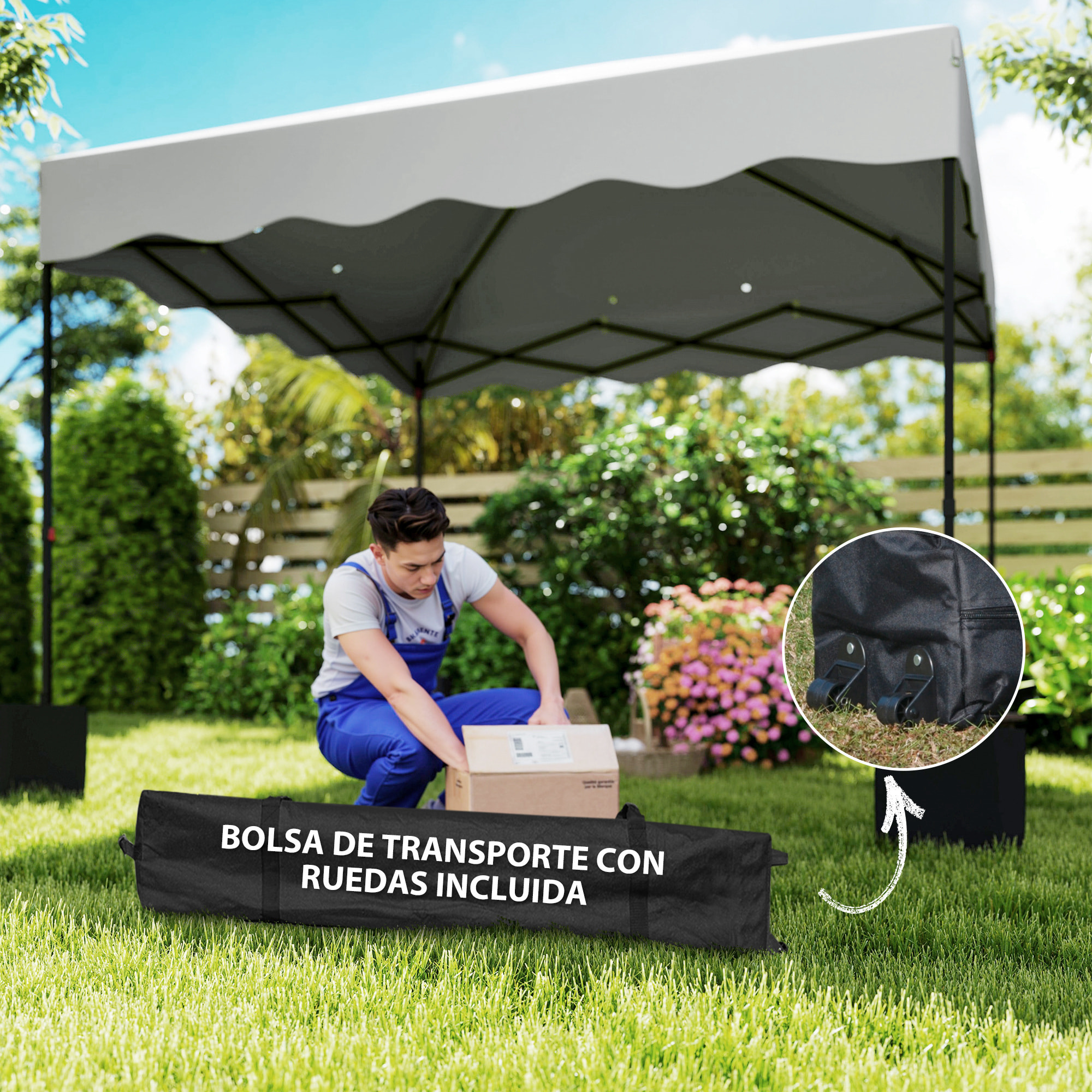 Carpa Plegable Pop-up Gazebo 3x3 m Cenador Plegable con Protección UV 50+ Altura Ajustable Bolsa de Arena y Bolsa con Ruedas para Camping Fiestas Blanco
