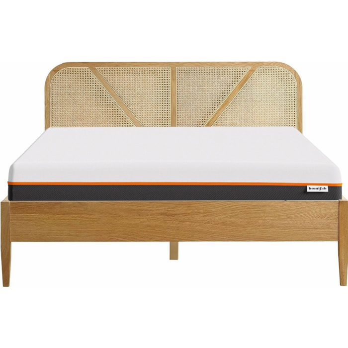Lit en bois et cannage + Matelas double confort - LEONIE & DUAL CONFORT