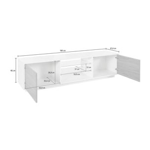 Mobile porta TV Paride, Credenza bassa da soggiorno a 2 ante, Base porta TV, 100% Made in Italy, cm 180x41h46, Bianco lucido