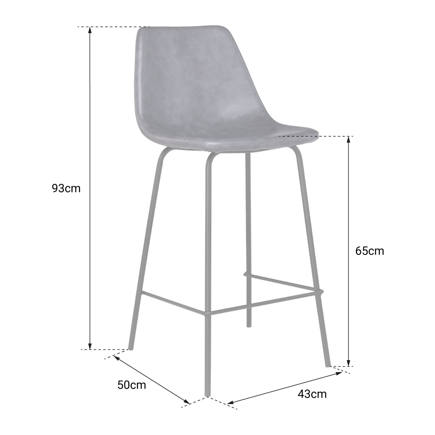 Lot de 2 tabourets de bar vintage LUCIEN gris foncé - Hauteur d'assise 65cm