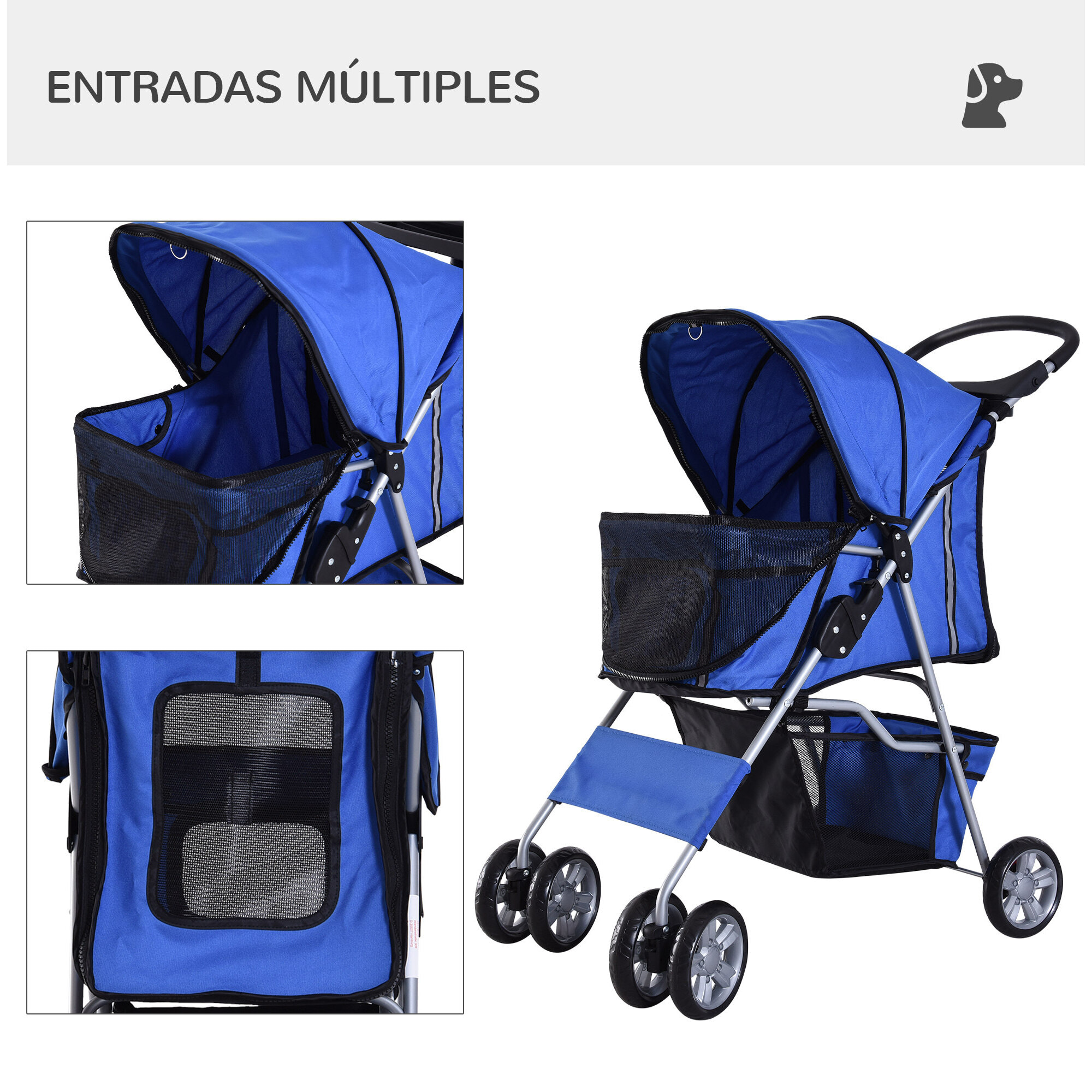 Cochecito Perros Plegable de Tela Nylon 75x45x97cm Azul